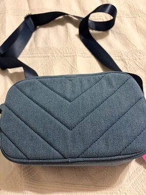 Quilted Denim Crossbody Bag in Blue